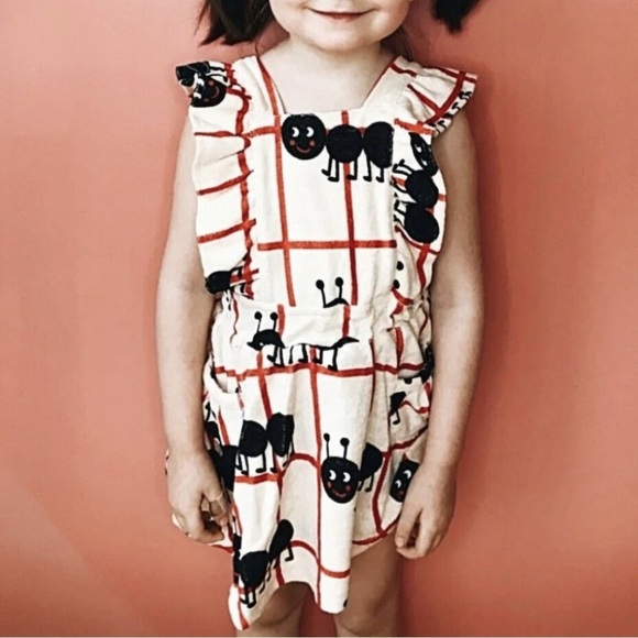 HUGO LOVES TIKI Terry Ruffle Play Dress in Picnic Ants - Picture 1 of 12